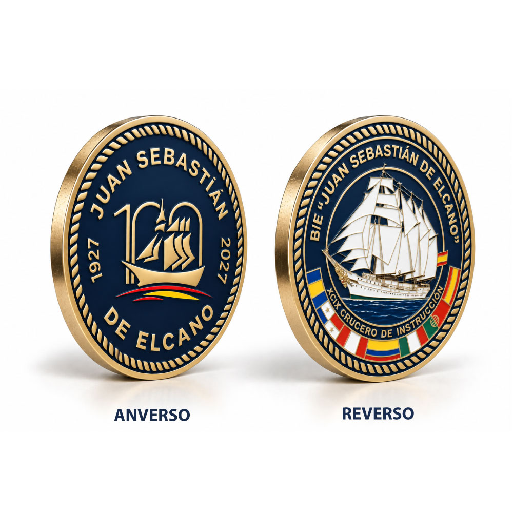 Moneda dorada 50 mm B/E Juan Sebastián de Elcano